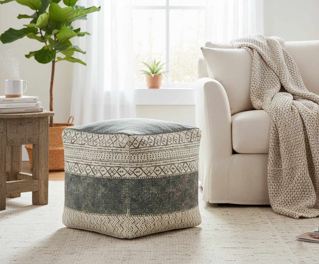 20" Cream Cotton Tribal Pouf Ottoman Homeroots Living Room