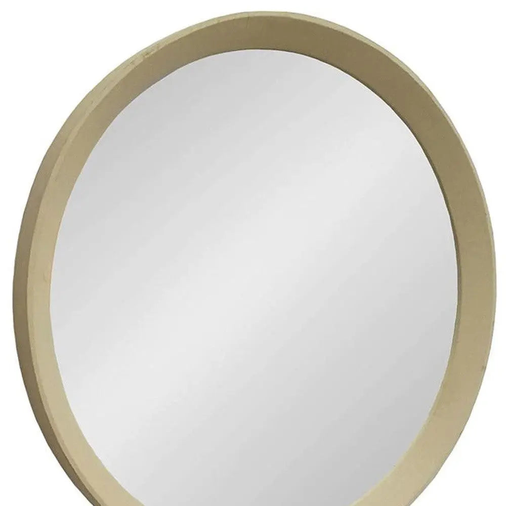 20" Cream Round Wood Framed Accent Mirror Homeroots Bed & Bath