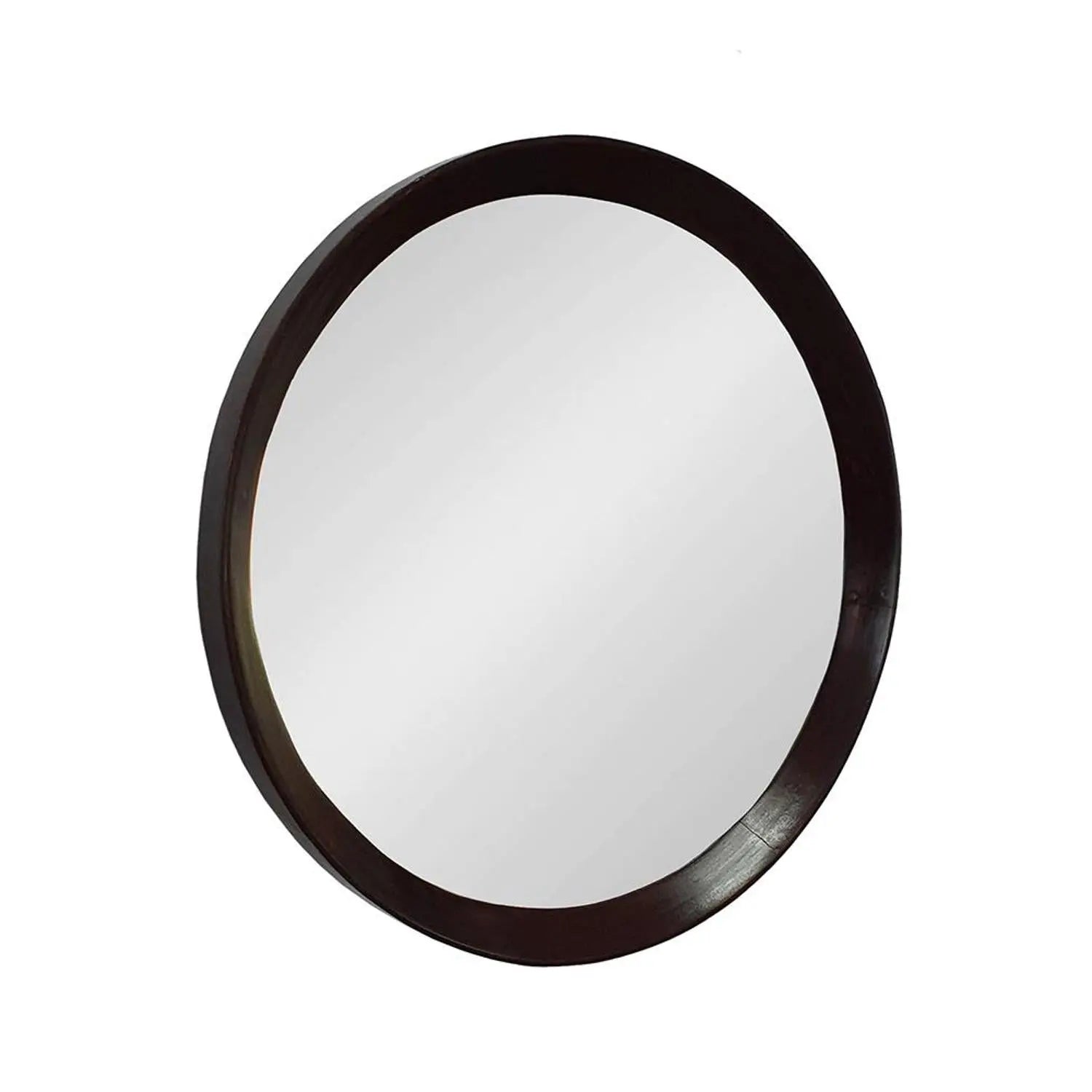 20" Dark Brown Round Wood Framed Accent Mirror Homeroots Bed & Bath