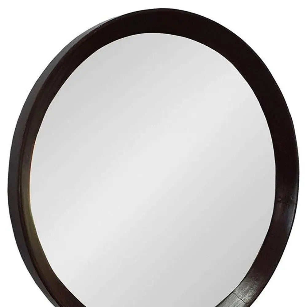 20" Dark Brown Round Wood Framed Accent Mirror Homeroots Bed & Bath