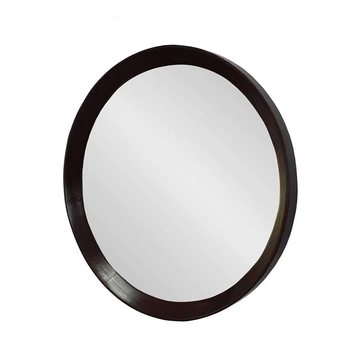20" Dark Brown Round Wood Framed Accent Mirror Homeroots Bed & Bath