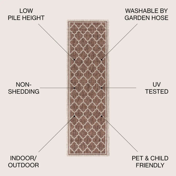 20' Espresso And Taupe Geometric Indoor Outdoor Runner Rug - GreatEagleInc