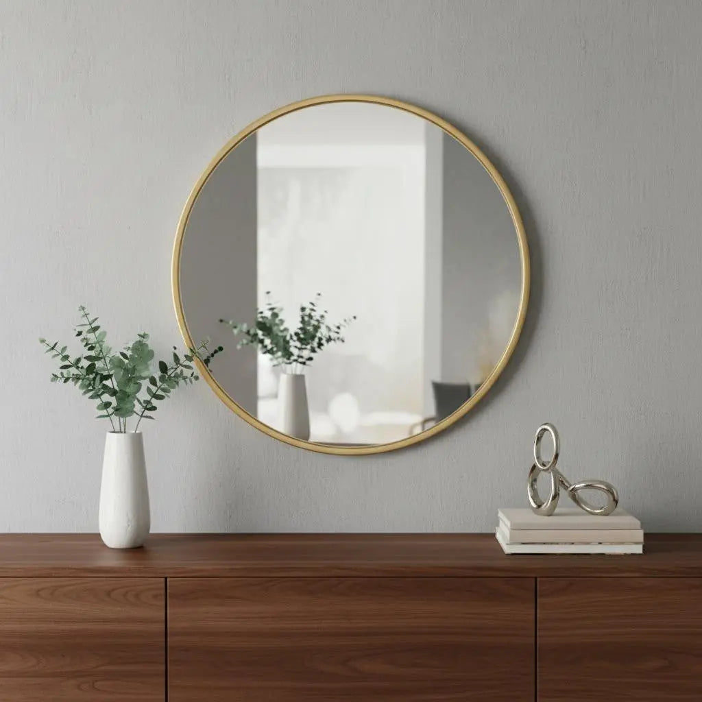 20" Gold Aluminum Round Framed Accent Mirror Homeroots Bed & Bath