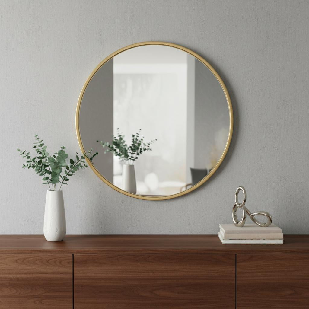 20" Gold Aluminum Round Framed Accent Mirror Homeroots Bed & Bath