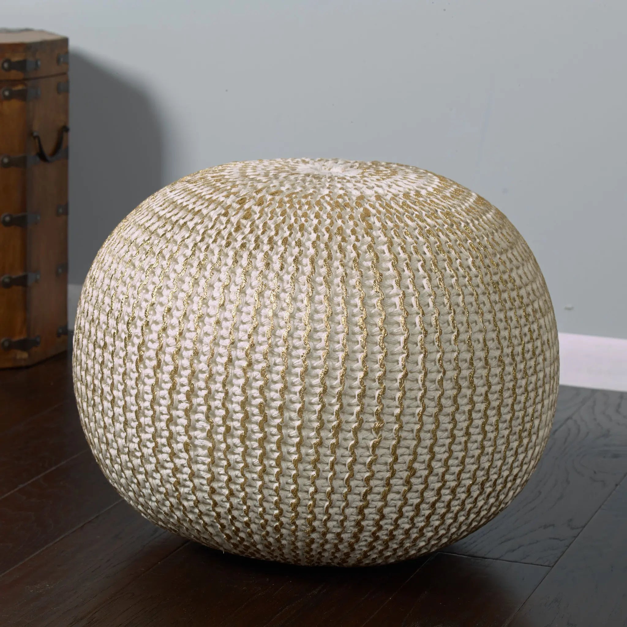 20" Gold Cotton Round Pouf Ottoman Homeroots Living Room