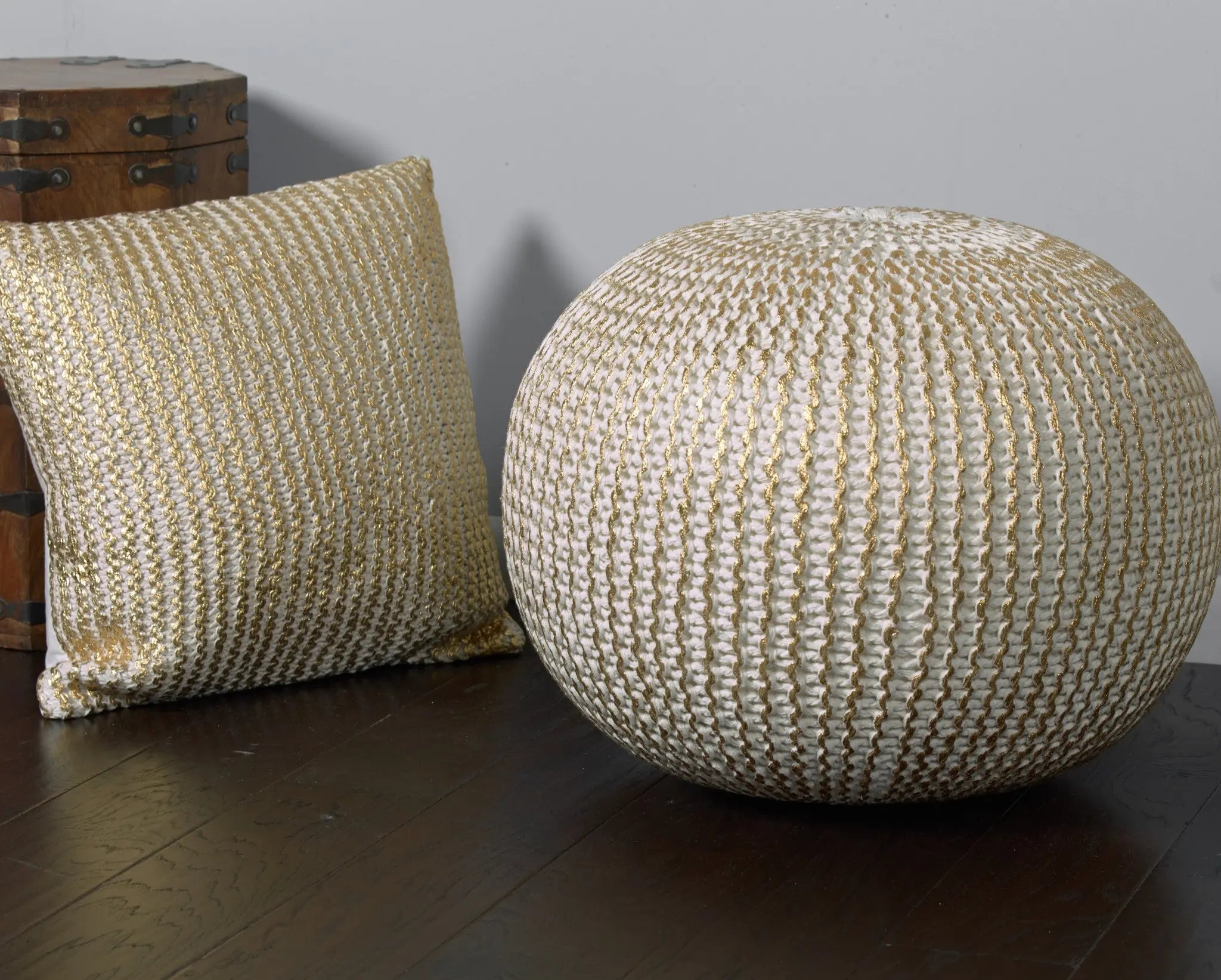 20" Gold Cotton Round Pouf Ottoman Homeroots Living Room