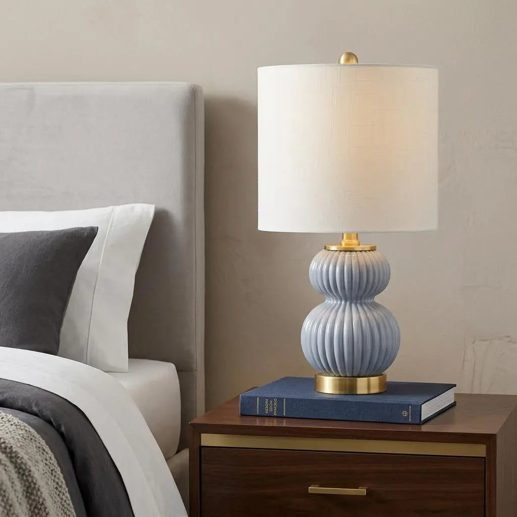 20" Gold Gourd Table Lamp With Drum Shade Homeroots Lighting
