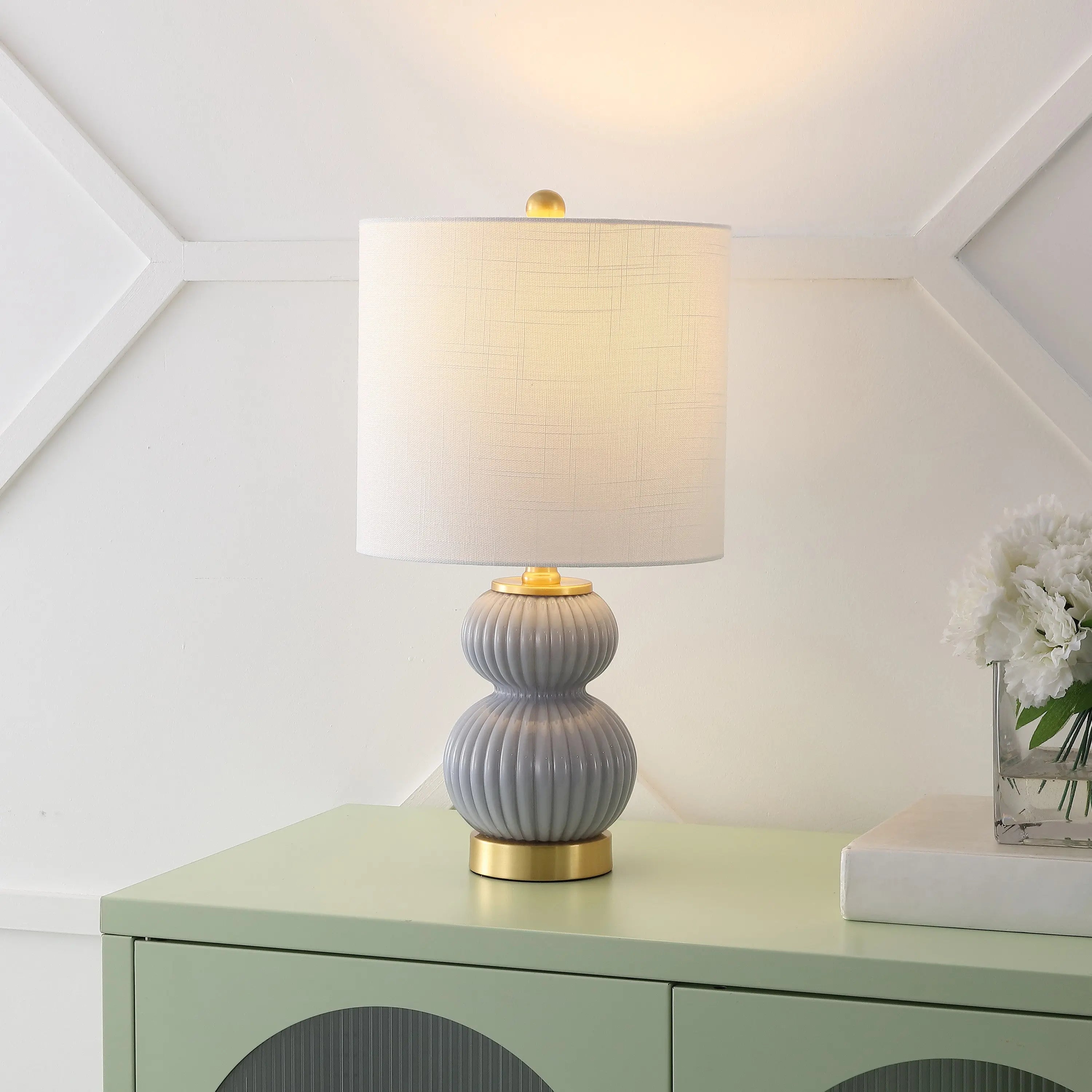 20" Gold Gourd Table Lamp With Drum Shade Homeroots Lighting