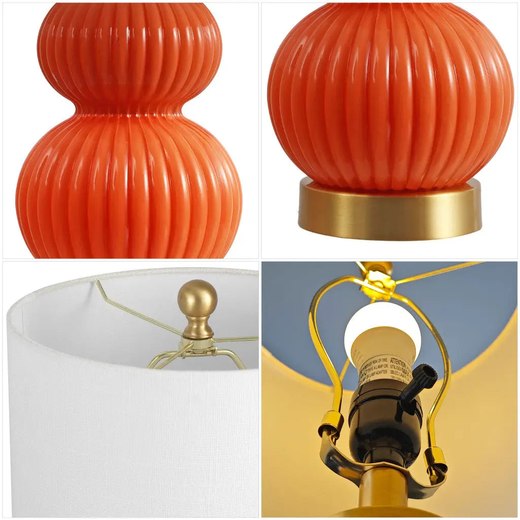 20" Gold Gourd Table Lamp With Drum Shade Homeroots Lighting