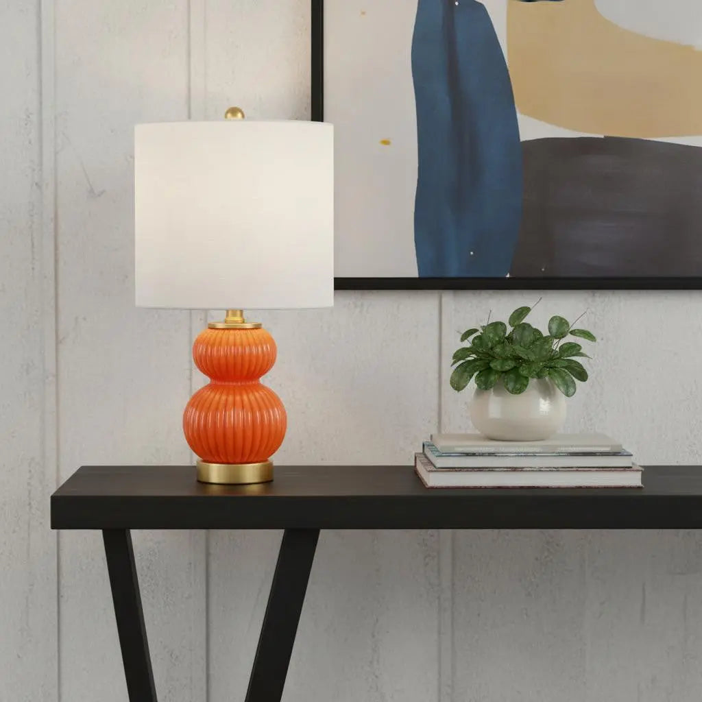 20" Gold Gourd Table Lamp With Drum Shade Homeroots Lighting