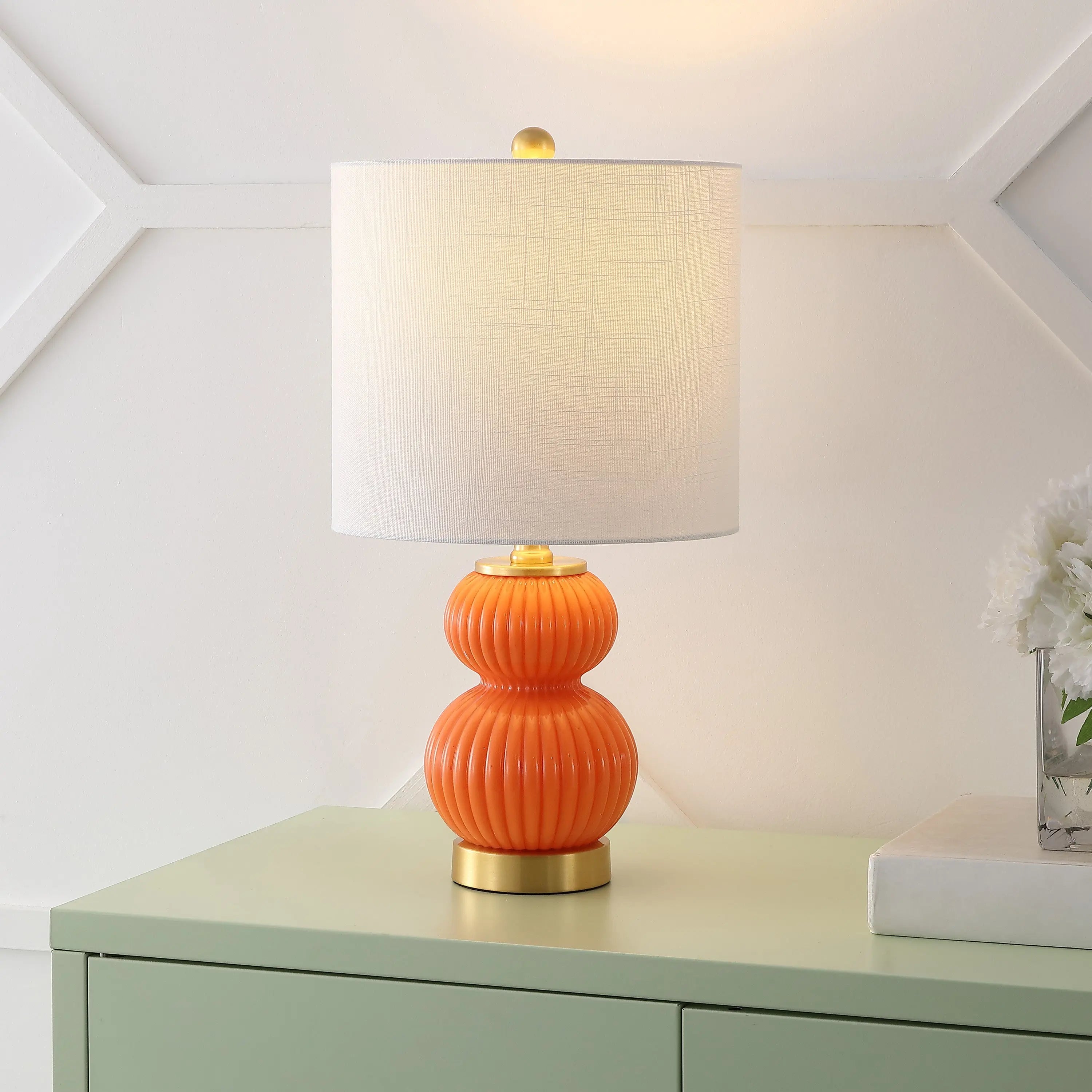 20" Gold Gourd Table Lamp With Drum Shade Homeroots Lighting