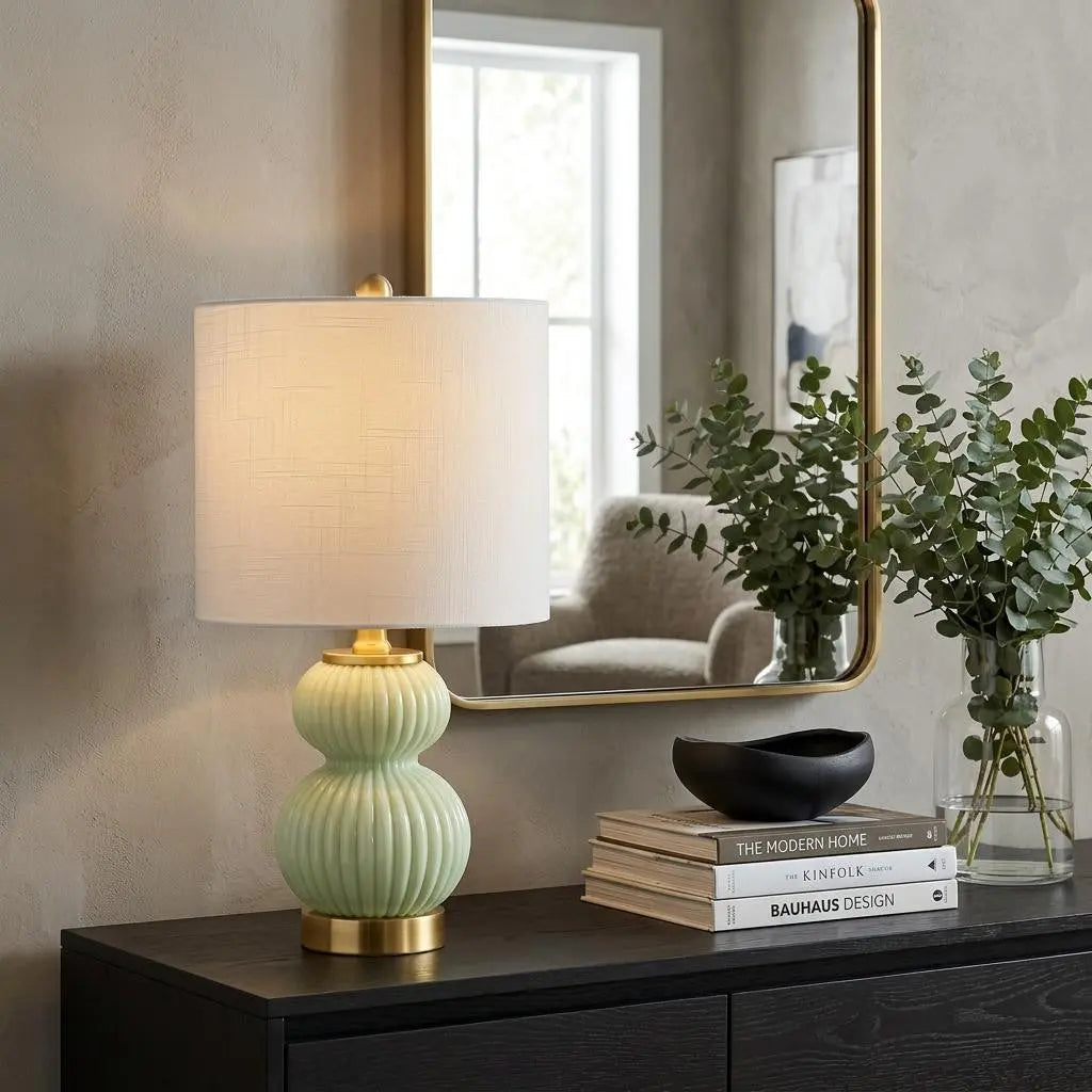 20" Gold Gourd Table Lamp With Drum Shade Homeroots Lighting