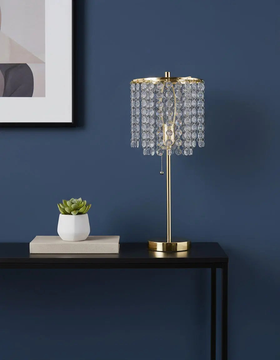 20" Gold Metal Bedside Table Lamp With Clear Drum Shade Homeroots Lighting