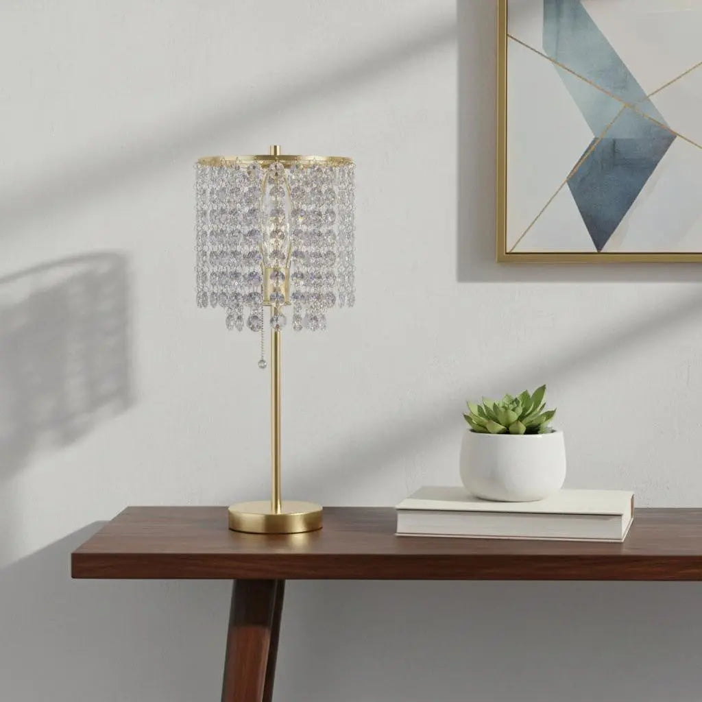 20" Gold Metal Bedside Table Lamp With Clear Drum Shade Homeroots Lighting