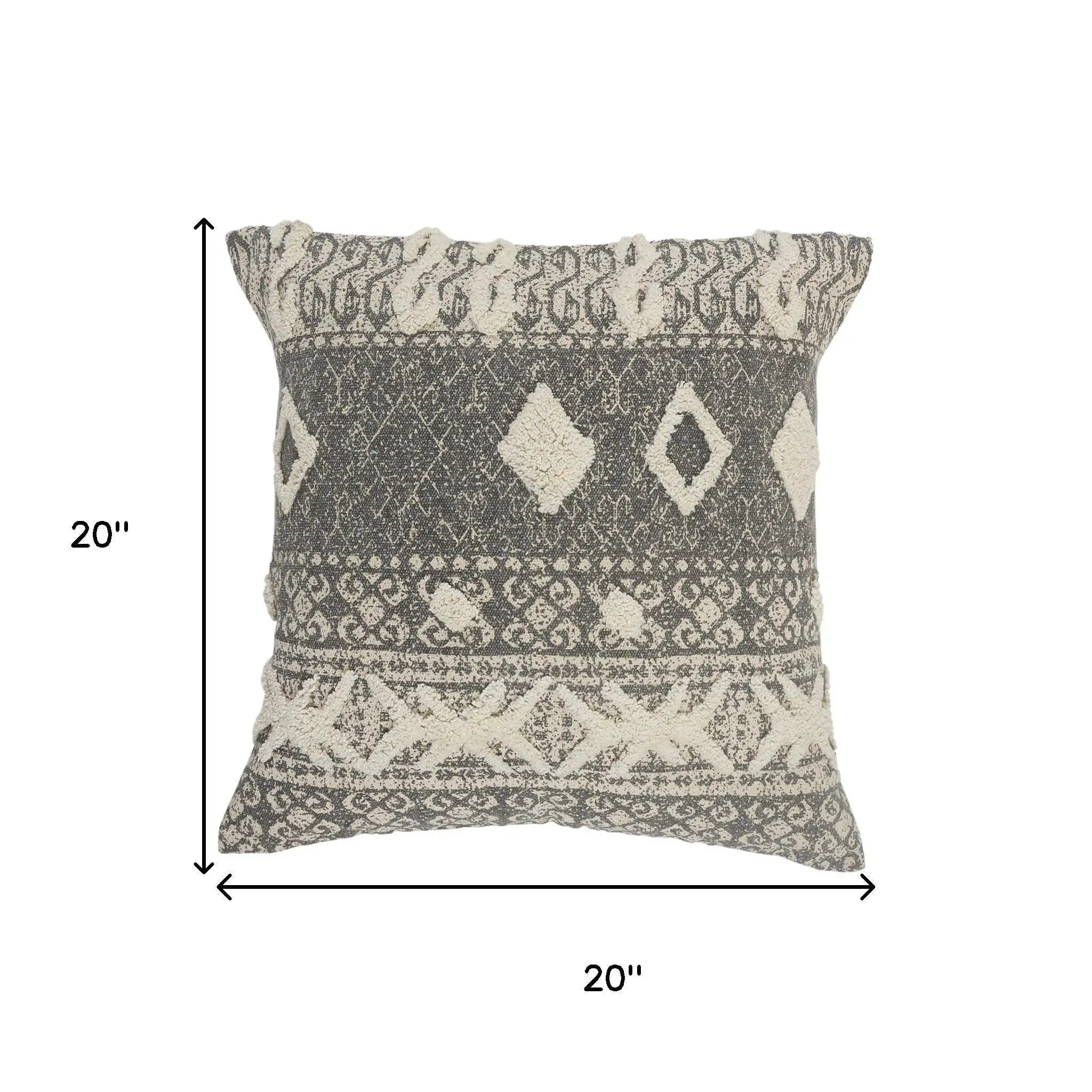 20" Gray And Cream Diamond Cotton Throw Pillow Cover Homeroots Home Decor