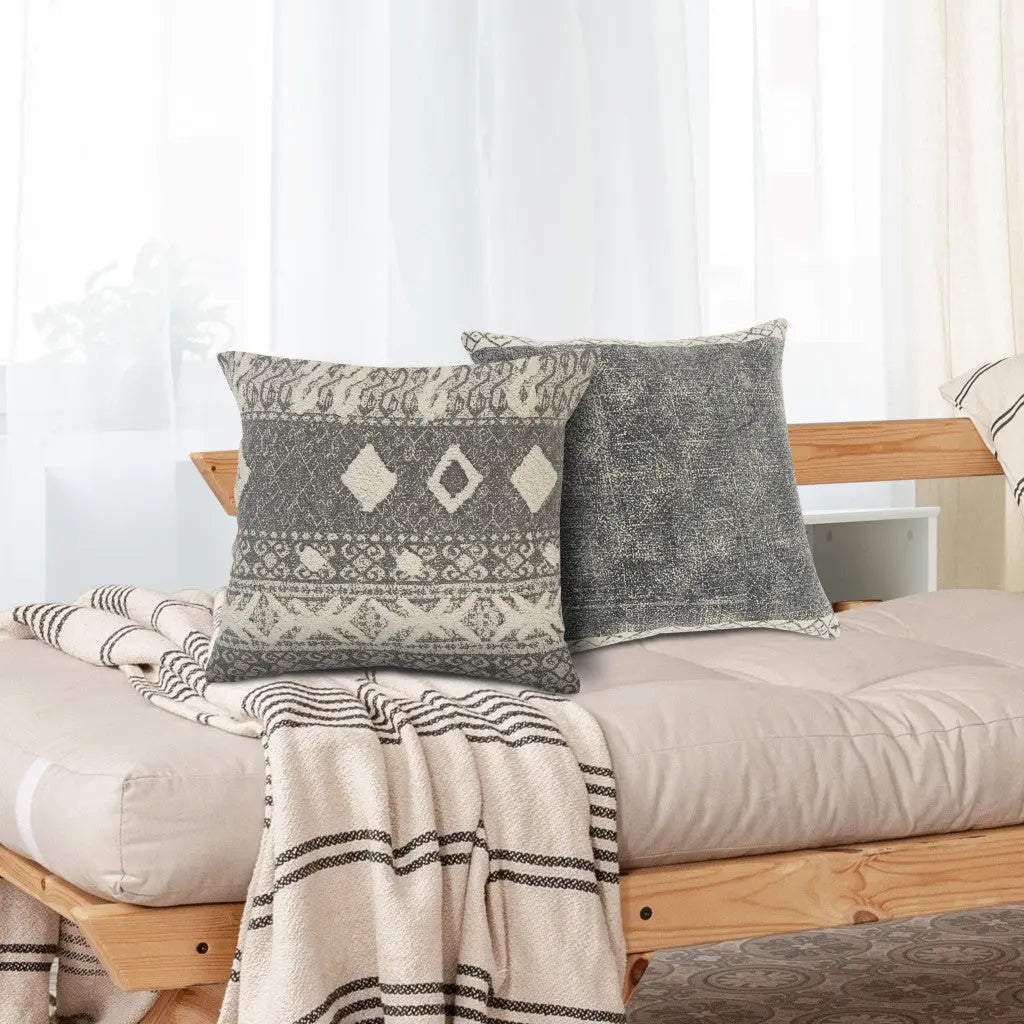 20" Gray And Cream Diamond Cotton Throw Pillow Cover Homeroots Home Decor