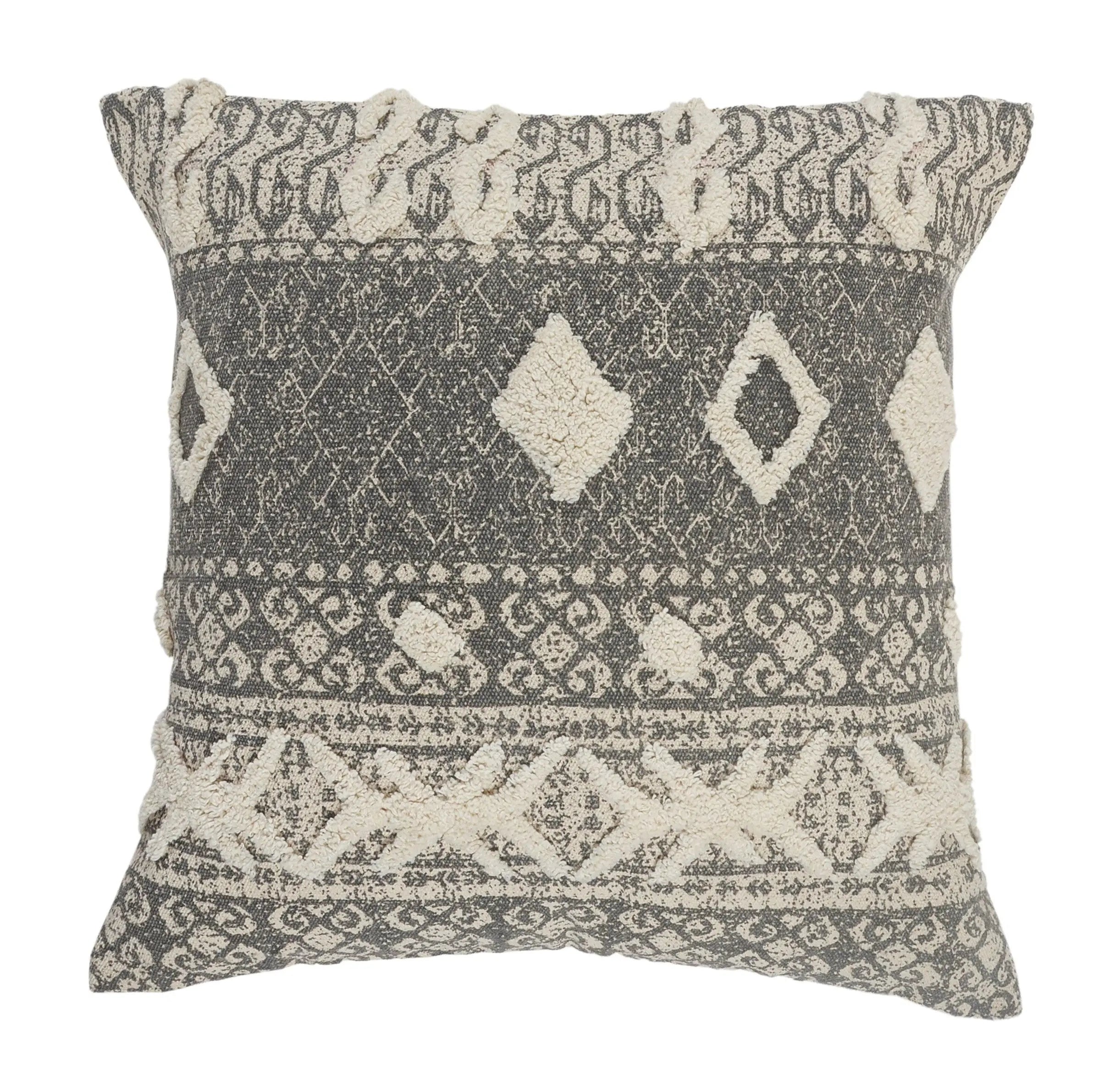20" Gray And Cream Diamond Cotton Throw Pillow Cover Homeroots Home Decor