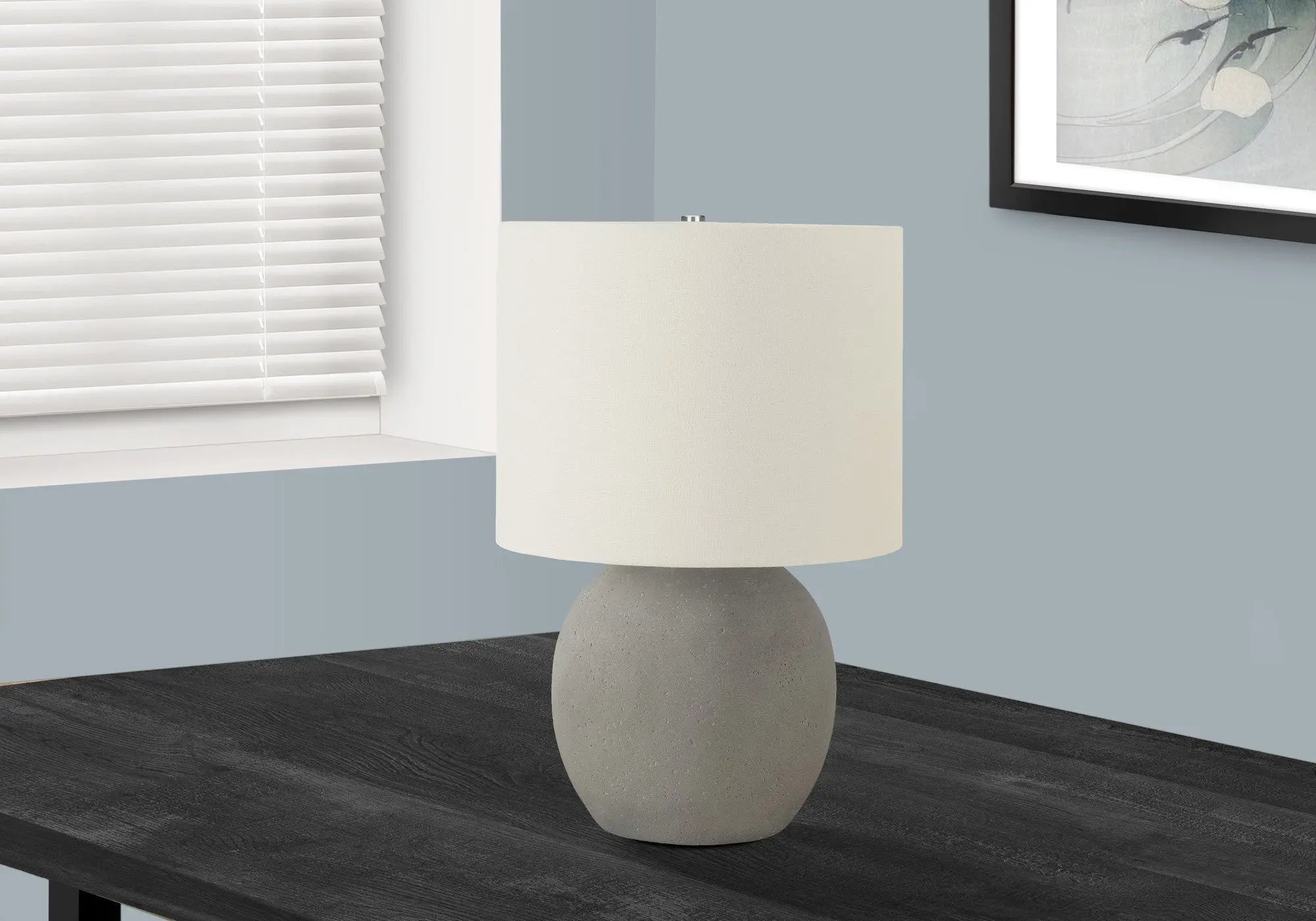 20" Gray Concrete Round Table Lamp With Ivory Drum Shade Homeroots Lighting