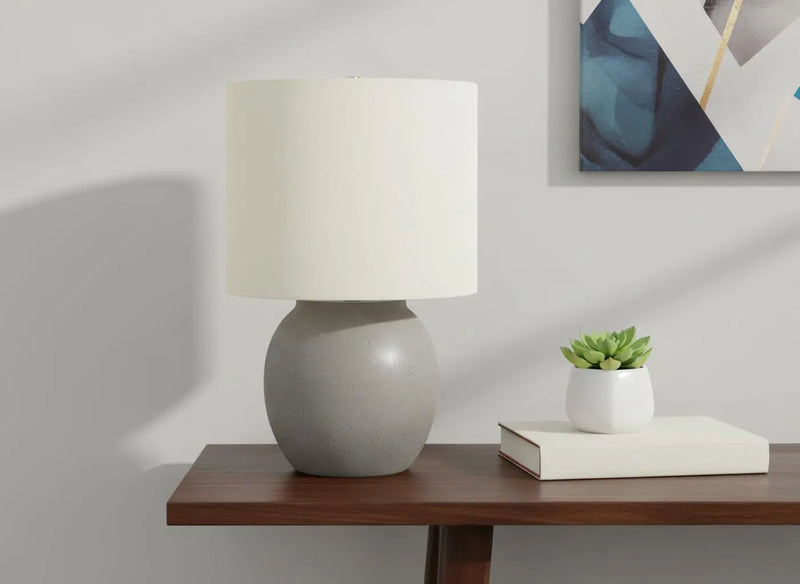 20" Gray Concrete Round Table Lamp With Ivory Drum Shade Homeroots Lighting