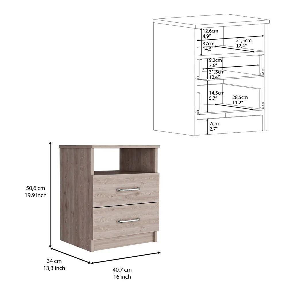 20" Gray Two Drawer Faux Wood Nightstand Homeroots Bed & Bath
