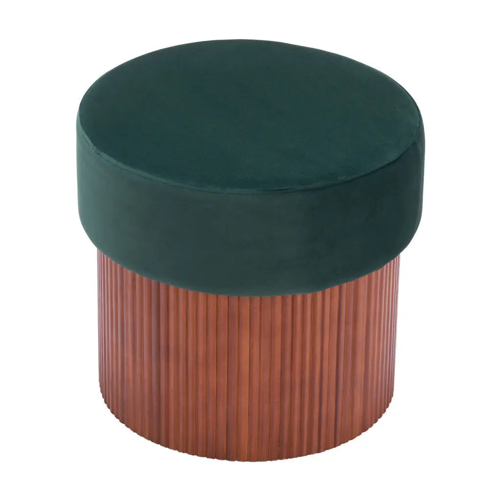 20" Green and Brown Fabric Round Ottoman Homeroots