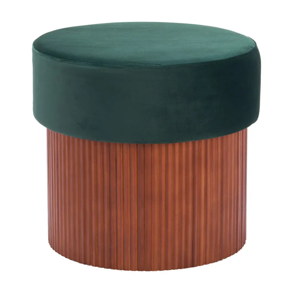 20" Green and Brown Fabric Round Ottoman Homeroots