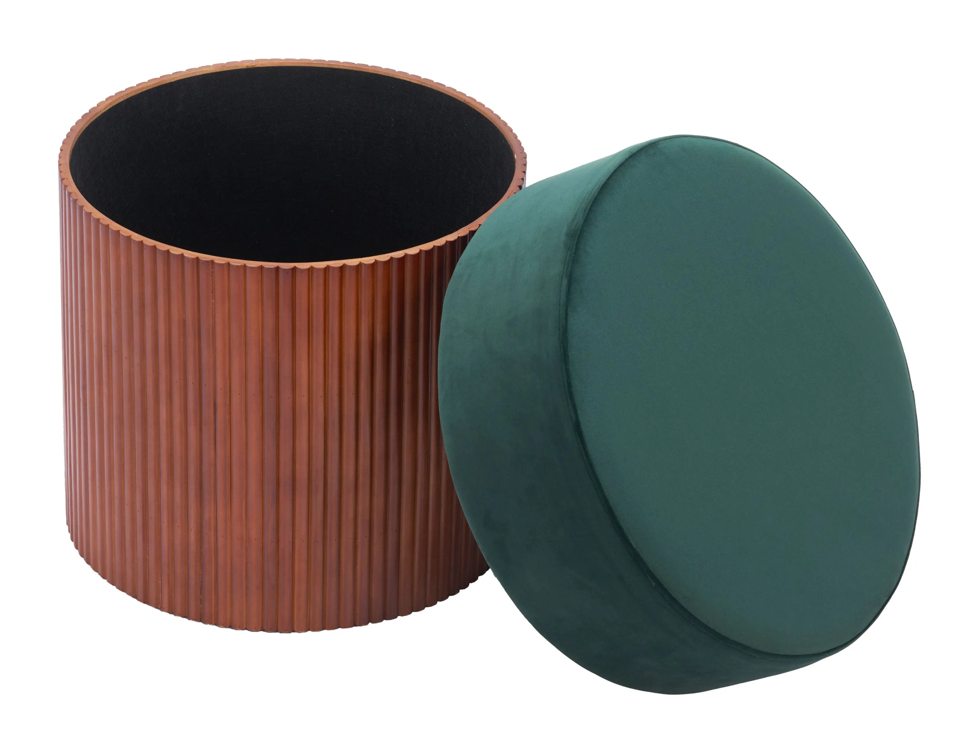 20" Green and Brown Fabric Round Ottoman Homeroots