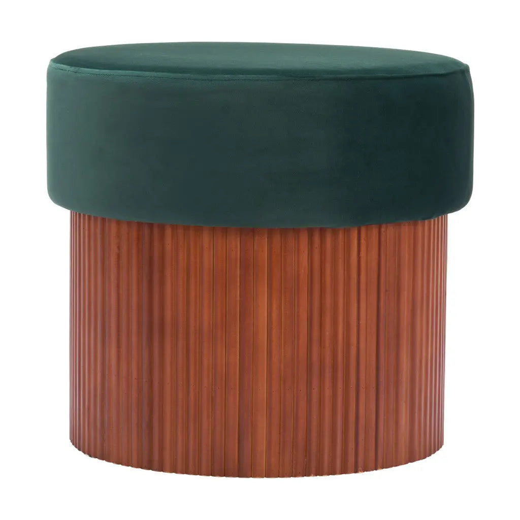 20" Green and Brown Fabric Round Ottoman Homeroots