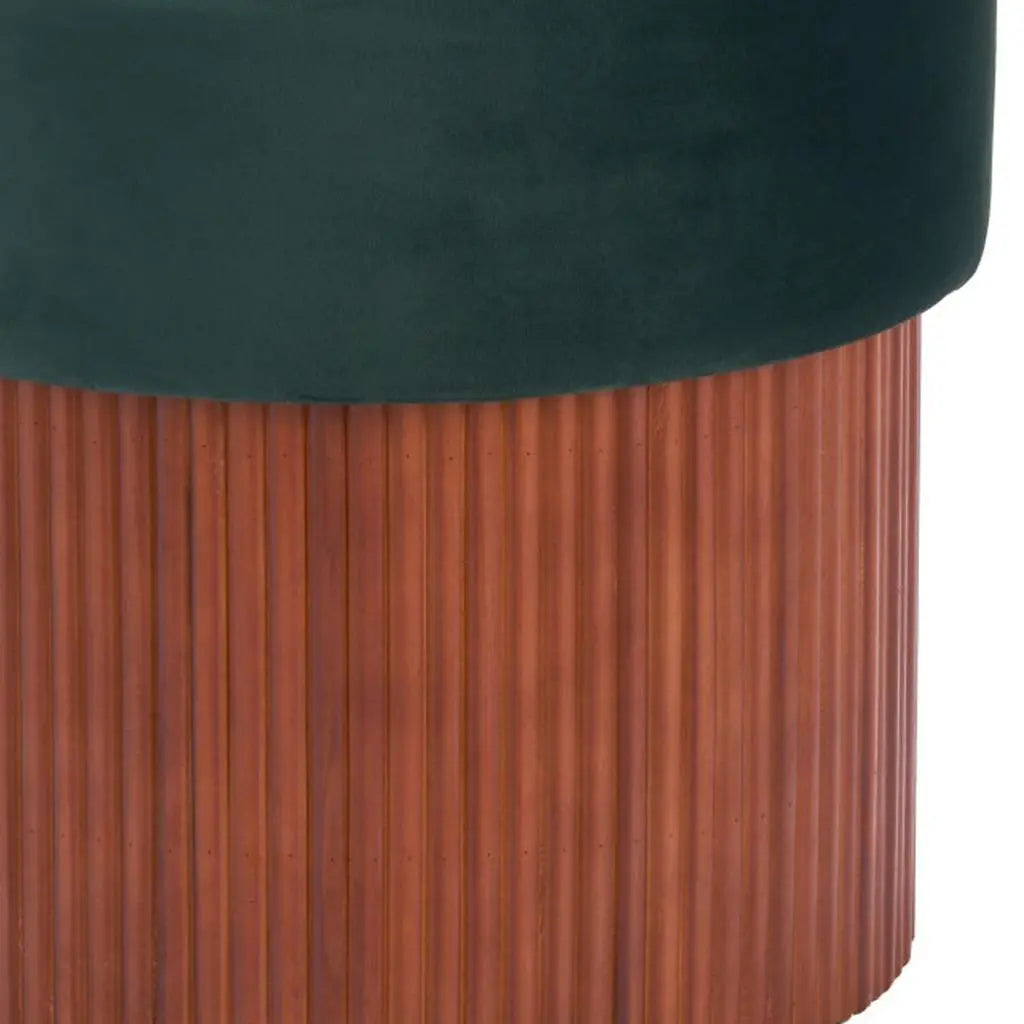 20" Green and Brown Fabric Round Ottoman Homeroots