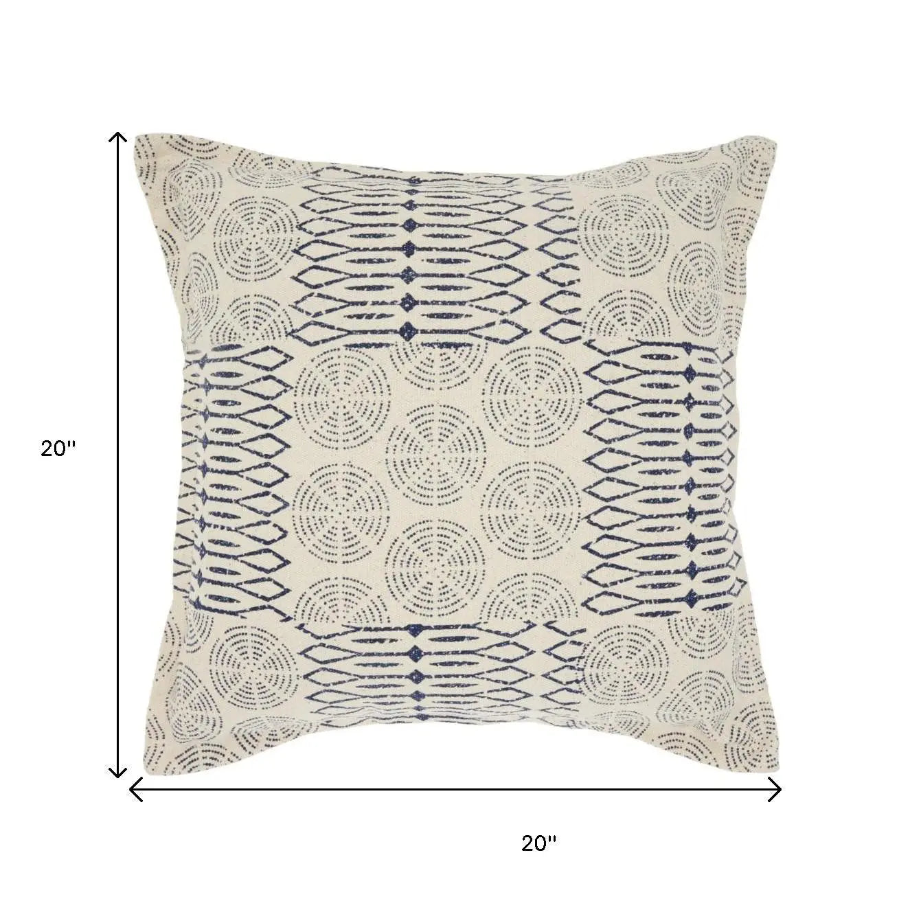 20" Indigo And Ivory Geometric Cotton Throw Pillow Homeroots Home Decor