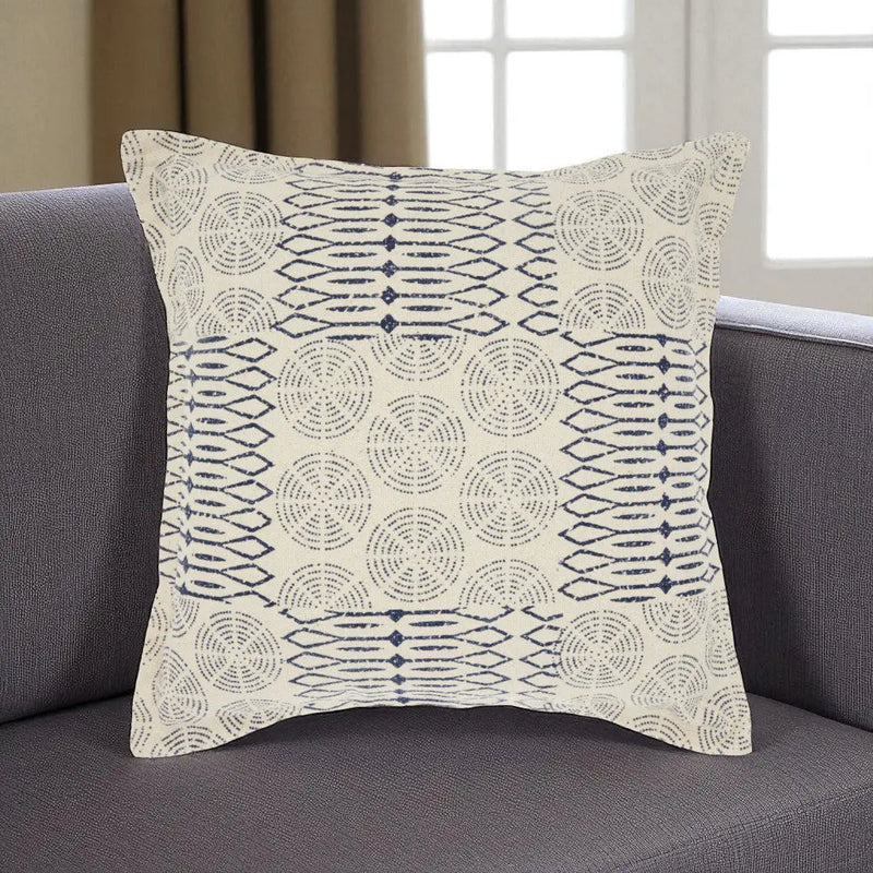 20" Indigo And Ivory Geometric Cotton Throw Pillow Homeroots Home Decor
