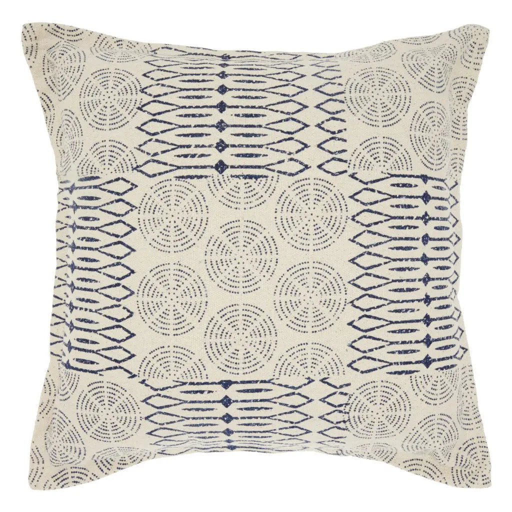 20" Indigo And Ivory Geometric Cotton Throw Pillow Homeroots Home Decor