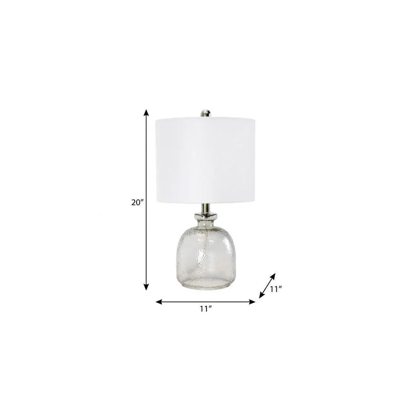 20" Light Gray Textured Glass Table Lamp With White Drum Shade Homeroots Lighting