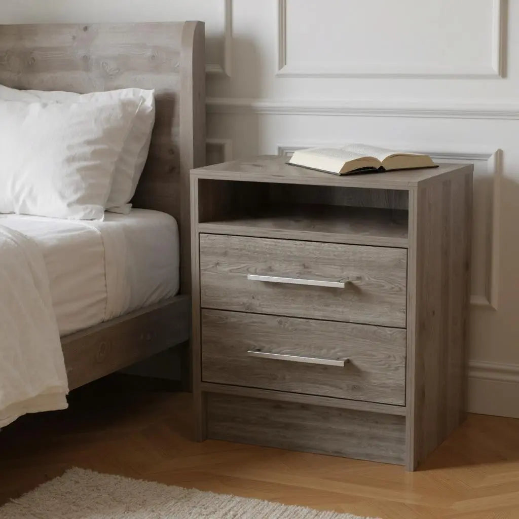 20" Light Gray Wood Two Drawer Nightstand Homeroots Bed & Bath