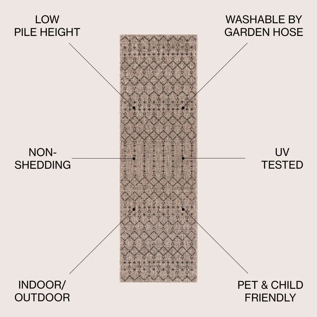 20' Natural And Black Trellis Indoor Outdoor Runner Rug - GreatEagleInc