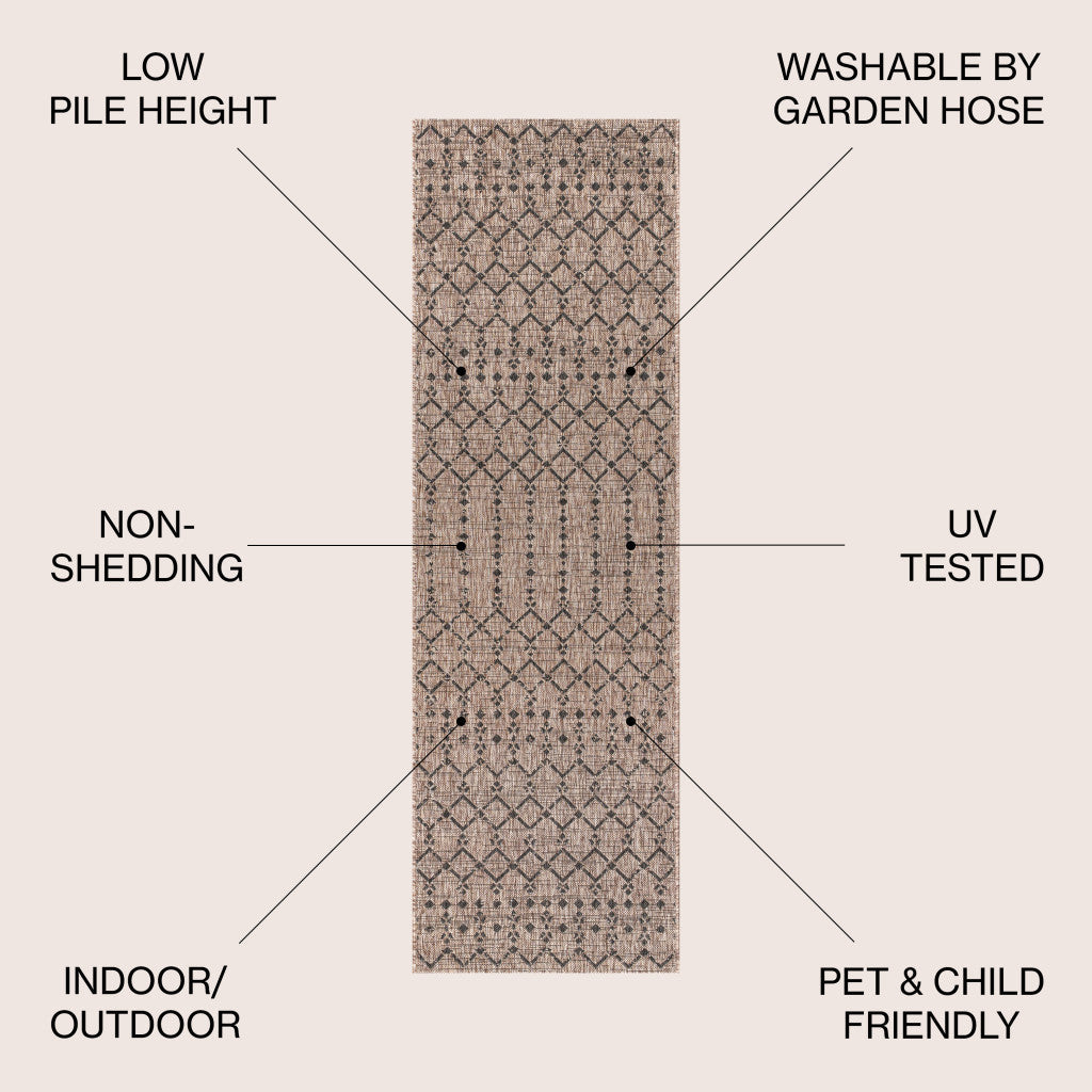 20' Natural And Black Trellis Indoor Outdoor Runner Rug - GreatEagleInc