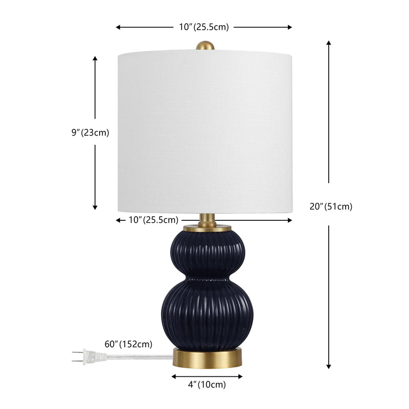 20" Navy Blue And Gold Gourd Table Lamp With Drum Shade Homeroots Lighting