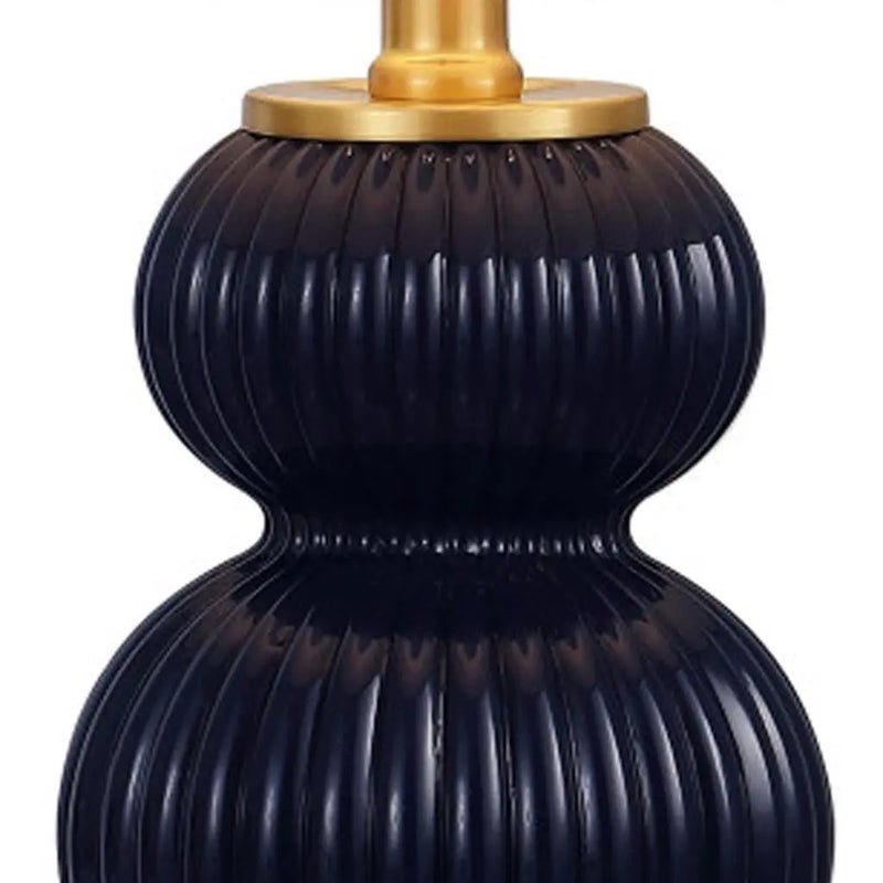 20" Navy Blue And Gold Gourd Table Lamp With Drum Shade Homeroots Lighting