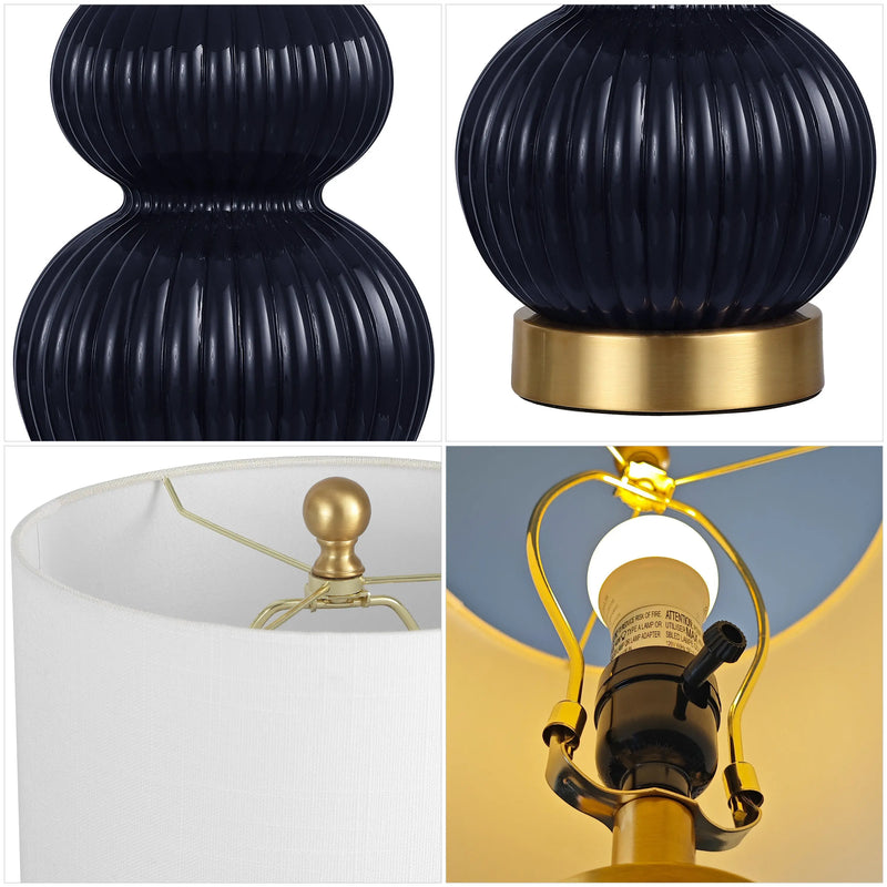 20" Navy Blue And Gold Gourd Table Lamp With Drum Shade Homeroots Lighting