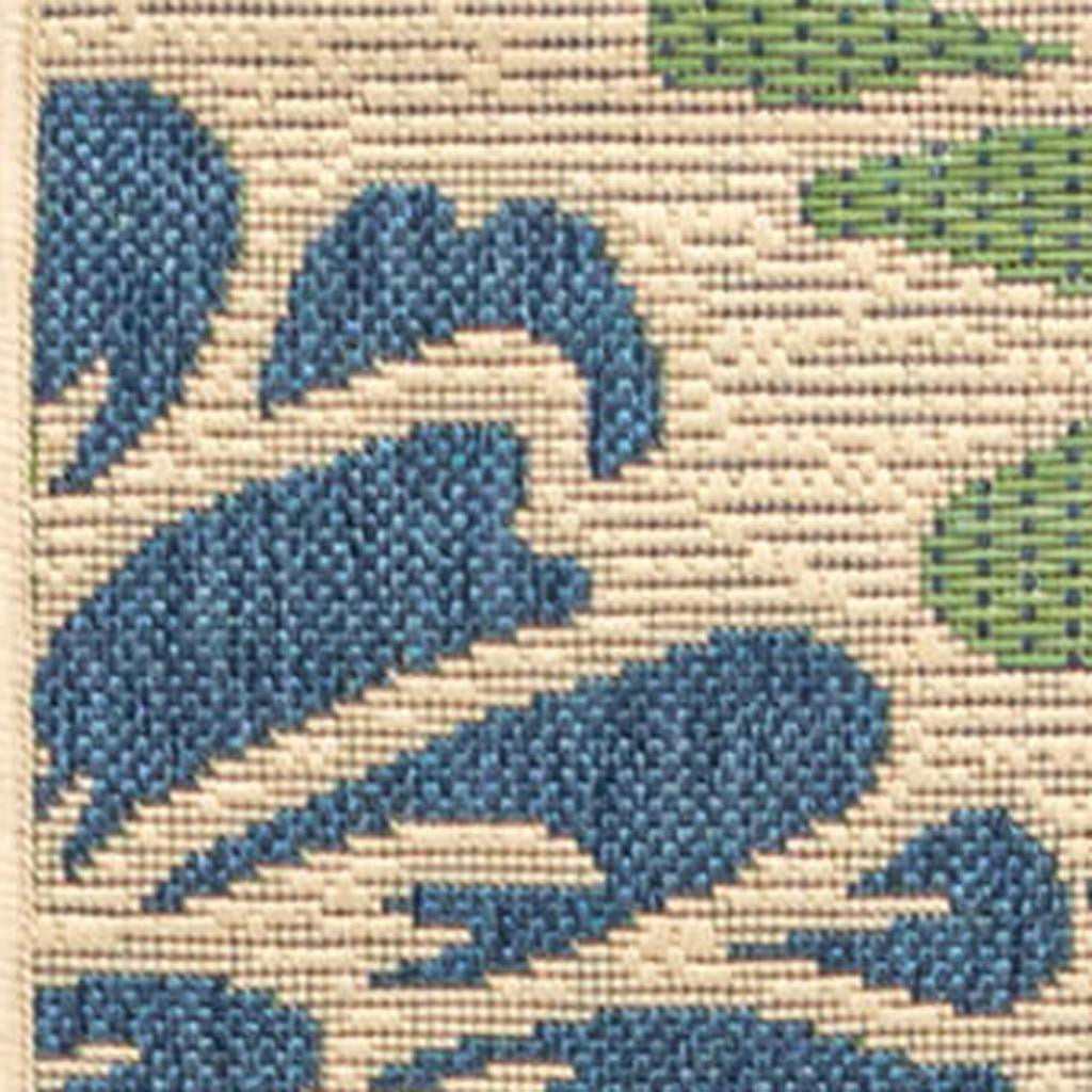 20' Navy Blue And Green Floral Indoor Outdoor Runner Rug - GreatEagleInc