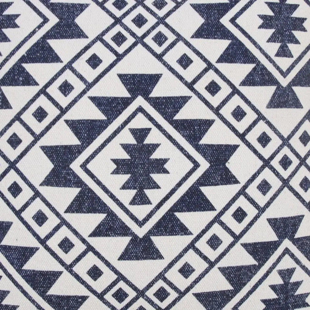 20" Navy Blue And Ivory Southwestern Cotton Throw Pillow Cover GreatEagleInc