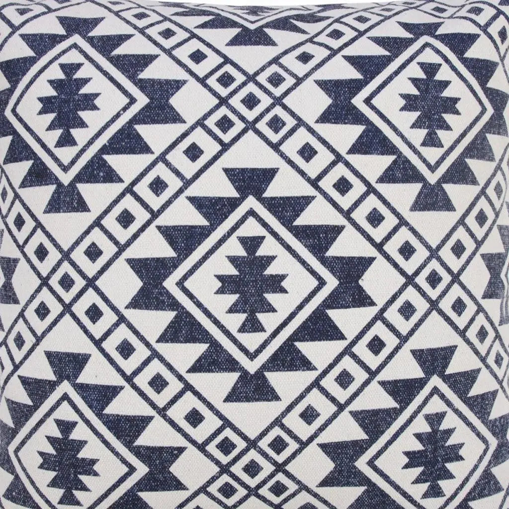 20" Navy Blue And Ivory Southwestern Cotton Throw Pillow Cover GreatEagleInc