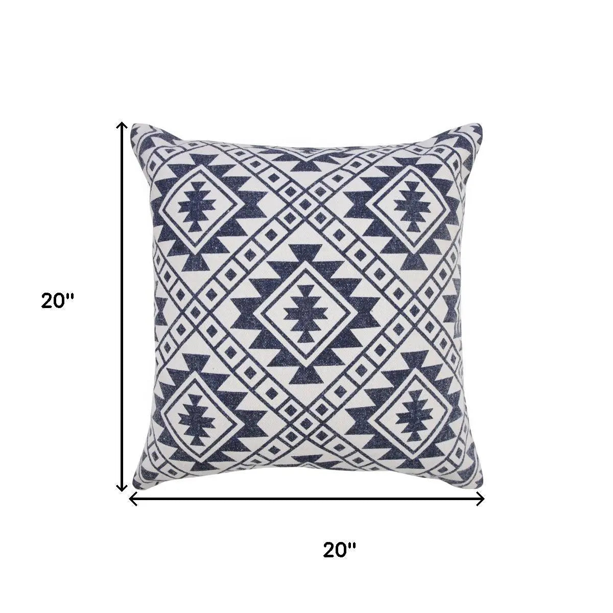 20" Navy Blue And Ivory Southwestern Cotton Throw Pillow Cover GreatEagleInc
