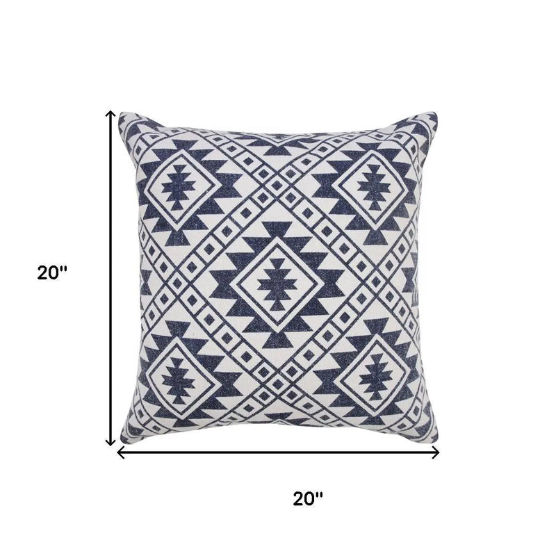 20" Navy Blue And Ivory Southwestern Cotton Throw Pillow Cover GreatEagleInc