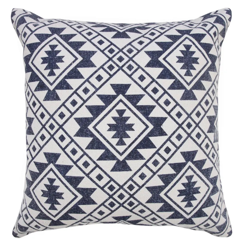20" Navy Blue And Ivory Southwestern Cotton Throw Pillow Cover GreatEagleInc