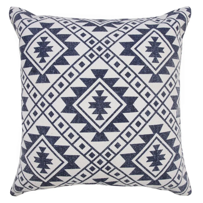 20" Navy Blue And Ivory Southwestern Cotton Throw Pillow Cover GreatEagleInc