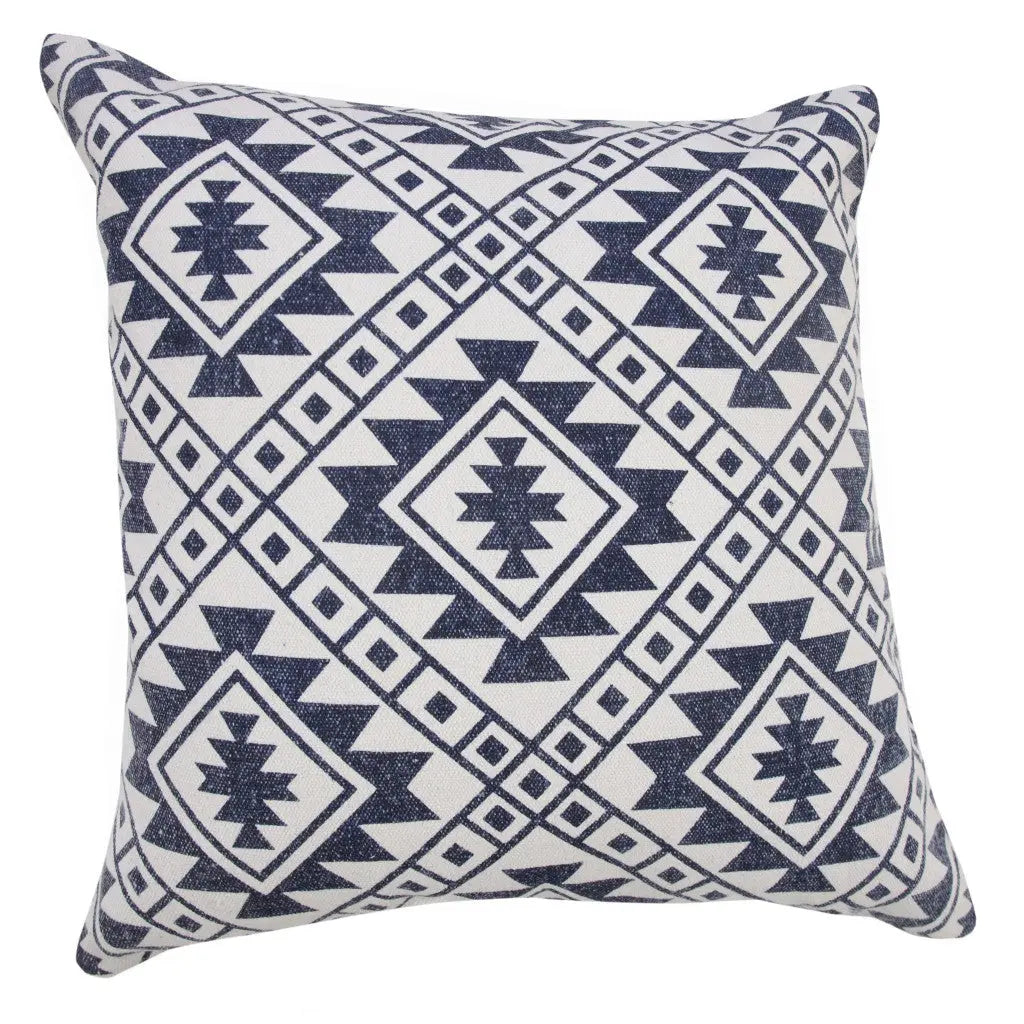 20" Navy Blue And Ivory Southwestern Cotton Throw Pillow Cover GreatEagleInc
