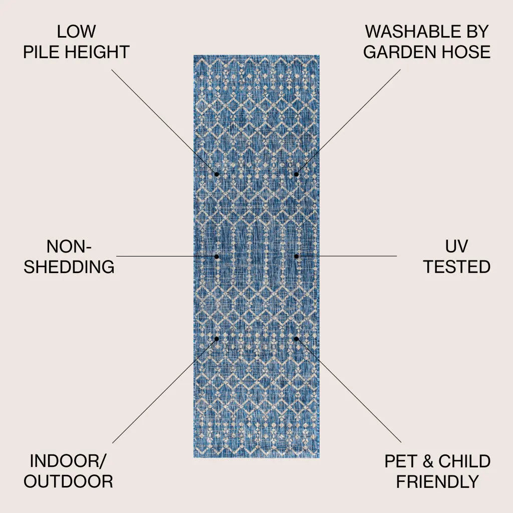 20' Navy Blue And Light Gray Trellis Indoor Outdoor Runner Rug Homeroots Outdoor