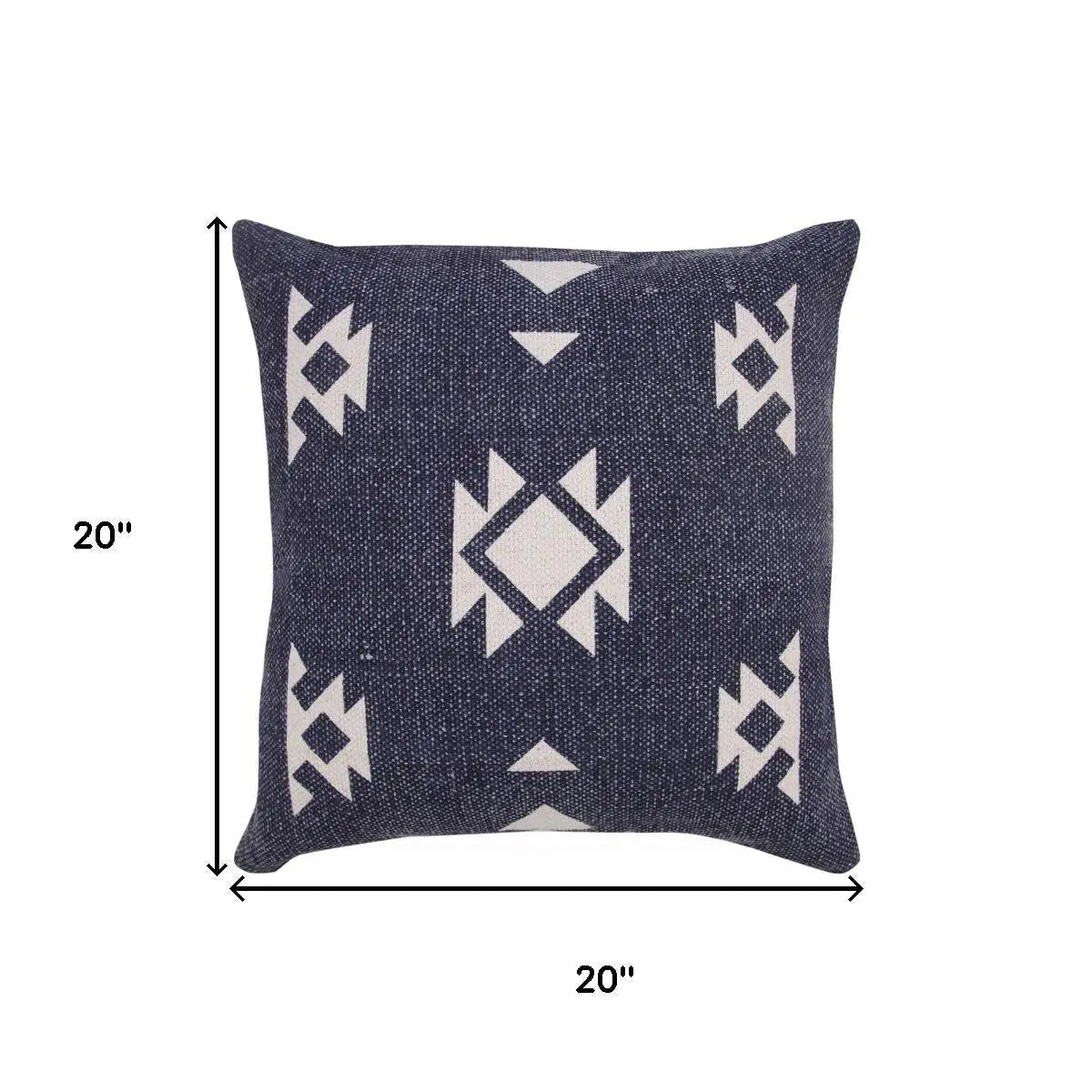 20" Navy Blue And Off White Southwestern Cotton Throw Pillow Cover GreatEagleInc