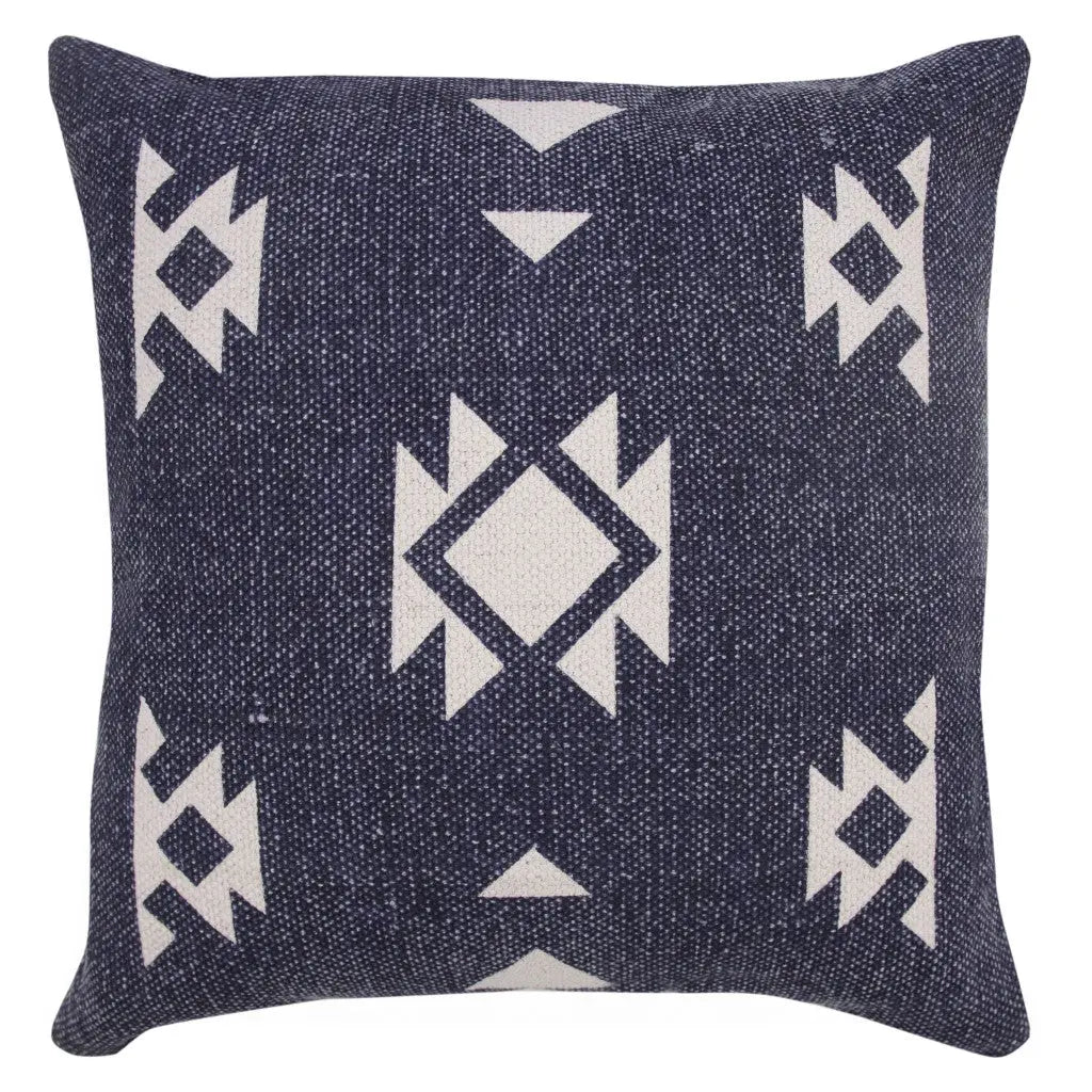 20" Navy Blue And Off White Southwestern Cotton Throw Pillow Cover GreatEagleInc